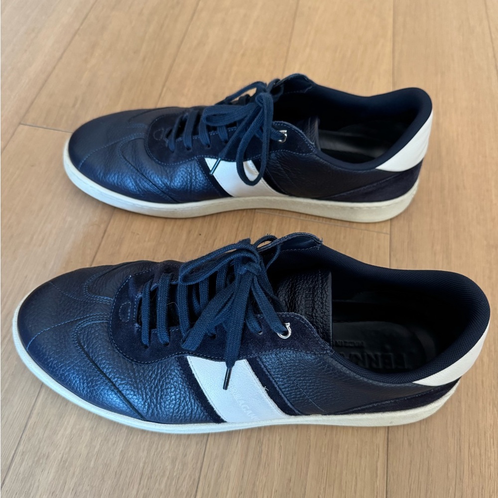 Salvatore Ferragamo Dark Blue and White Sneakers